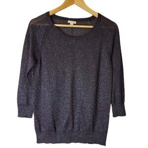 Gap Sparkle Navy Blue 3/4 Sleeve Lurex Sweater Size Medium
